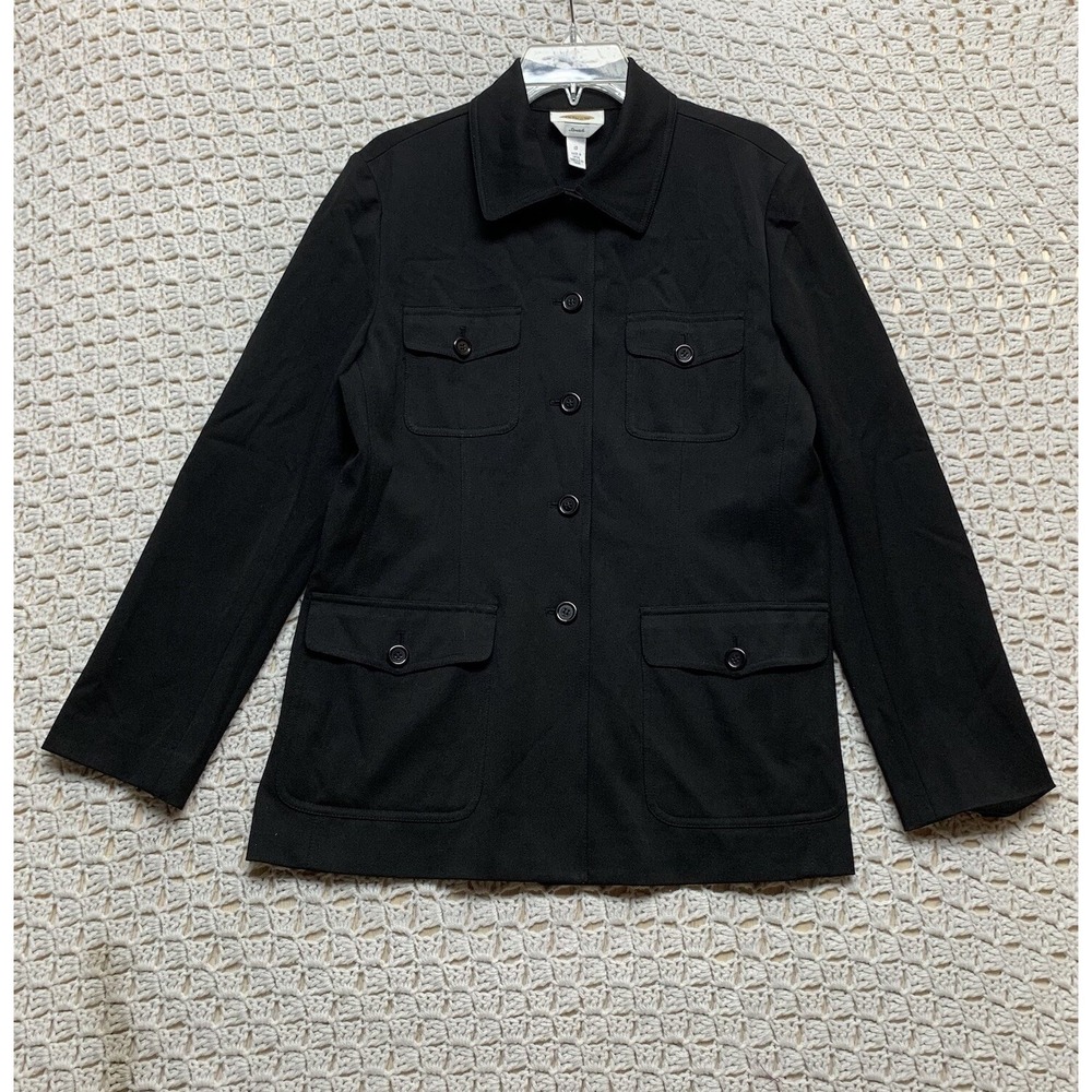 Talbots Jacket Blazer Size 10 Black Stretch‎ Button Utility /Pockets  Workwear